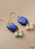 Boho Earrings, Dangle Earrings, Square Blue Lapise